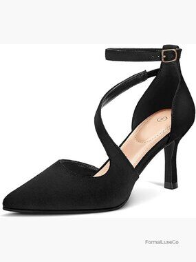 Pointed Toe Stiletto Heels Ankle Strap Low Heel Wedding Party Dress Shoes